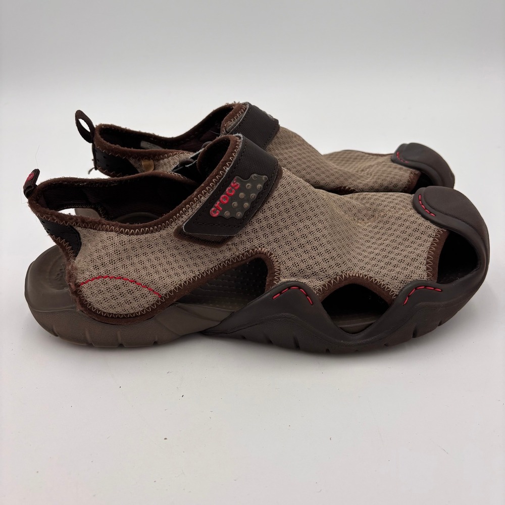 Crocs Swiftwater Fisherman Sandals Mens 10 Brown 15041 Excellent Mesh Water Shoe